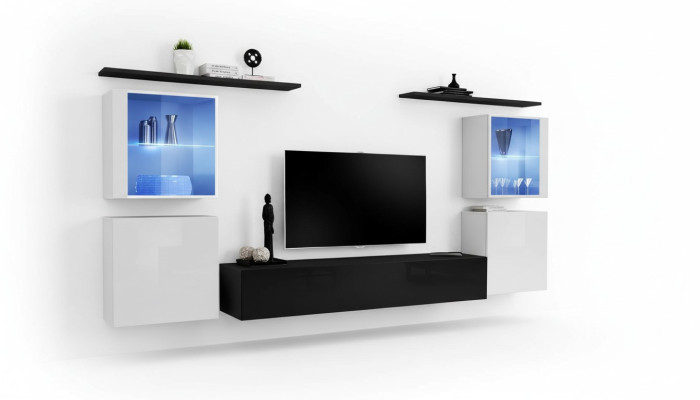 Holzmöbel Schwarz Wohnwand Wohnzimmer Wandregale Luxus Einrichtung Schrank Neu
