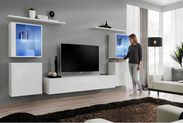 Weiß Wohnzimmermöbel Wohnwand 2x Wandregale Komplett Set Luxus Einrichtung