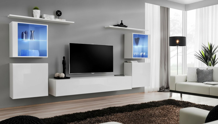 Weiß Wohnzimmermöbel Wohnwand 2x Wandregale Komplett Set Luxus Einrichtung