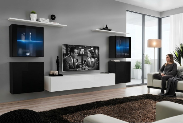 Wohnwand Weiß Wandregale TV Ständer Komplett Sideboard Hochglanz Einrichtung