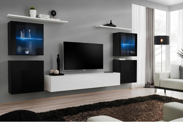 Wohnwand Weiß Wandregale TV Ständer Komplett Sideboard Hochglanz Einrichtung