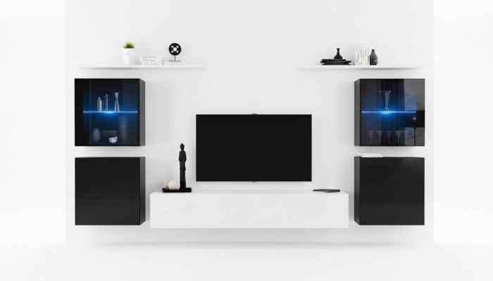 Wohnwand Weiß Wandregale TV Ständer Komplett Sideboard Hochglanz Einrichtung