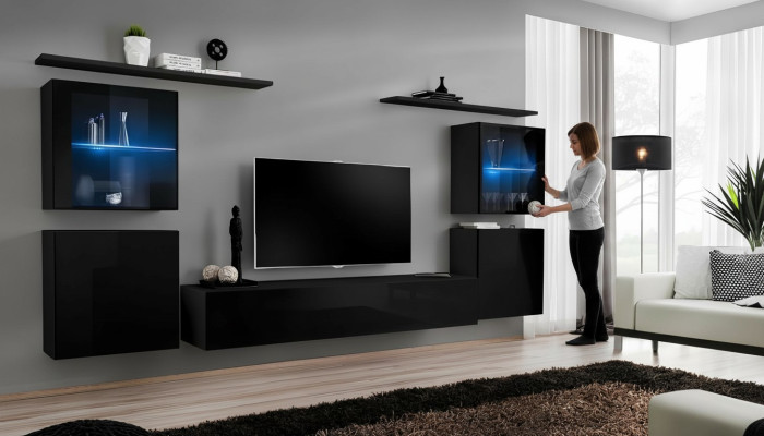 Schwarz Wohnwand Wohnzimmermöbel Luxus Wand Schrank Komplett Designer Neu