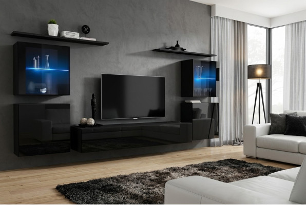 Schwarz Wohnwand Wohnzimmermöbel Luxus Wand Schrank Komplett Designer Neu