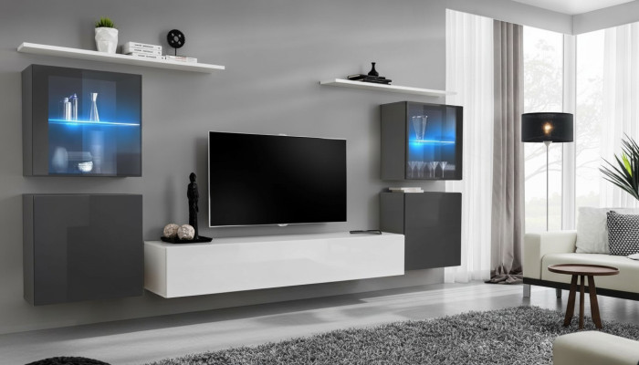 Weiß Wohnwand Hochglanz Designer Wand Schrank Wandregale Holz Luxus Möbel
