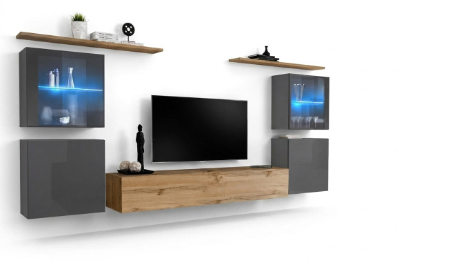 Designer Braun Wohnwand Wand Regale Schrank Wohnzimmer Holz Möbel Stil Modern