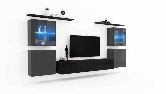 Modern Wand Schrank Wohnzimmer Wandregale Sideboard TV Ständer Designer Set 7tlg