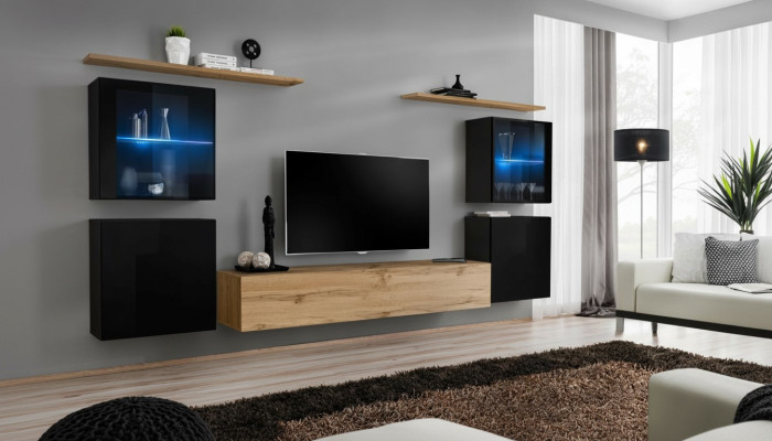 Wohnzimmer 4x Wand Schrank Wohnwand TV Ständer Modern Design Set 7tlg Neu