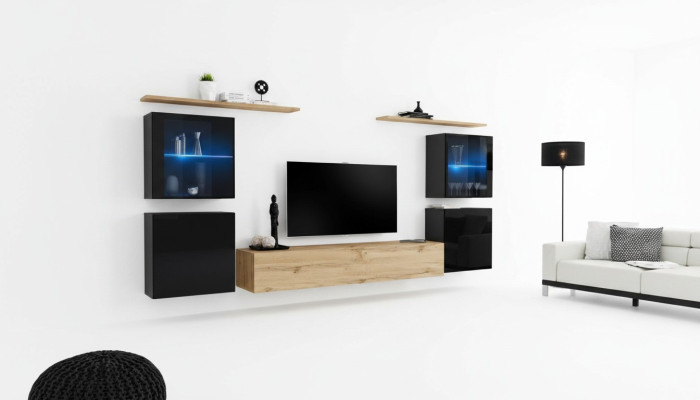Wohnzimmer 4x Wand Schrank Wohnwand TV Ständer Modern Design Set 7tlg Neu