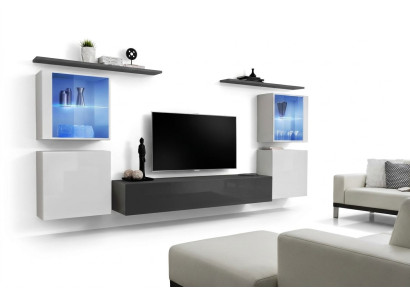 Set 7tlg. Wohnwand Luxus Sideboard TV Ständer Lowboard Wand Regale Wandschrank