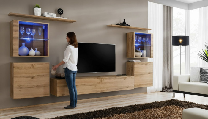 Wohnwand Luxus Set 7tlg. Wohnzimmer Wand Schrank Wandregale Holz Möbel Gruppe