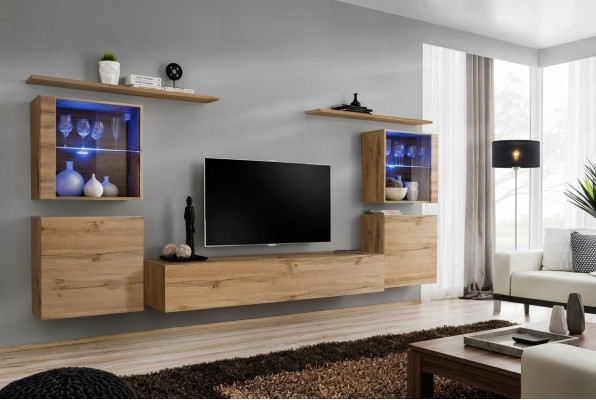 Wohnwand Luxus Set 7tlg. Wohnzimmer Wand Schrank Wandregale Holz Möbel Gruppe