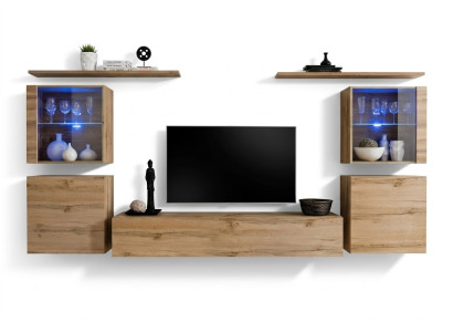 Wohnwand Luxus Set 7tlg. Wohnzimmer Wand Schrank Wandregale Holz Möbel Gruppe