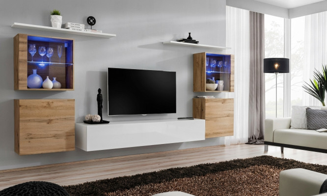 Luxus Weiß Wohnwand Wohnzimmer Designer Gruppe Modern Möbel TV Ständer