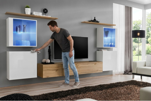 Komplett Braun TV-Ständer Set 4 tlg Designer Wohnzimmermöbel Wand Regale Möbel