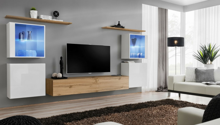 Komplett Braun TV-Ständer Set 4 tlg Designer Wohnzimmermöbel Wand Regale Möbel