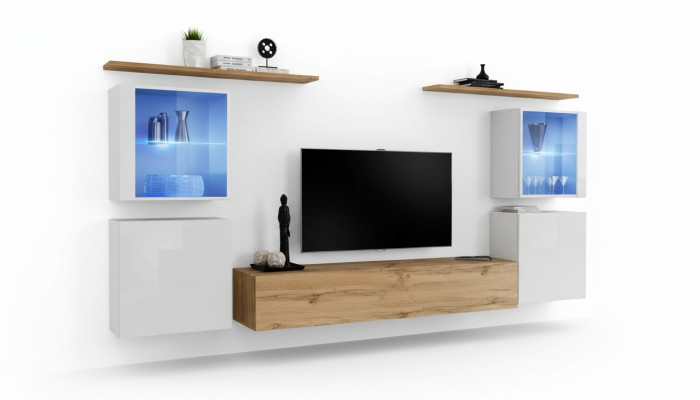 Komplett Braun TV-Ständer Set 4 tlg Designer Wohnzimmermöbel Wand Regale Möbel