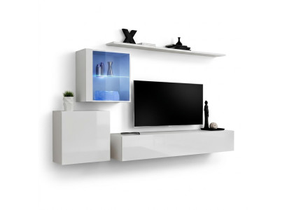 Komplett Set Wohnwand TV-Ständer Hochglanz Luxus Sideboard Weiß Neu Designer
