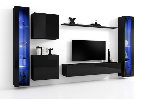 Wohnzimmermöbel Set Designer 2x Wandschrank Hänge Vitrine Einrichtung