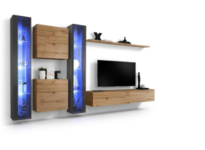 Komplett Braun Wohnwand Set Hänge Vitrine Wand Schrank Einrichtung Modern Design
