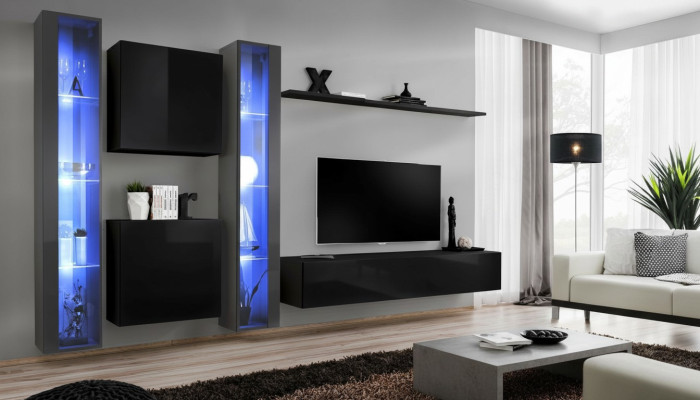 Holzmöbel Komplett Wohnwand Set Wand Schrank Luxus Vitrine Einrichtung