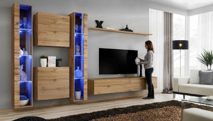 Braun Wohnwand Modern Hänge Vitrine Hänge Schrank Luxus Einrichtung Wand Set