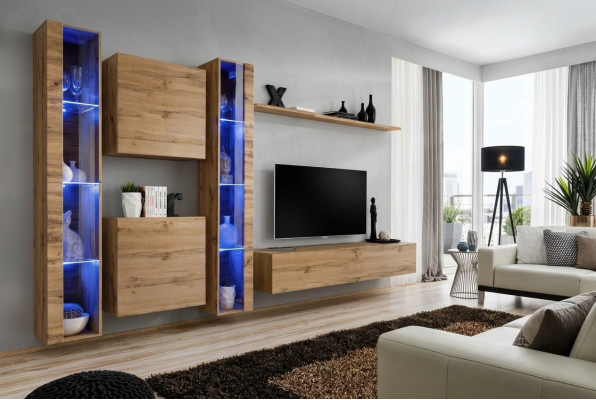 Braun Wohnwand Modern Hänge Vitrine Hänge Schrank Luxus Einrichtung Wand Set