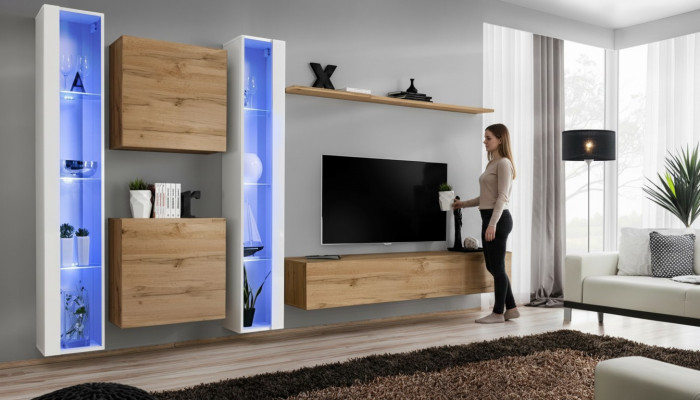 Wohnzimmermöbel Wandschrank TV-Ständer Braun Sideboard Komplett Einrichtung