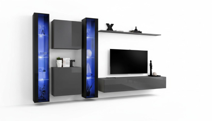 Wohnzimmermöbel 2x Wandschrank Grau Modern Sideboard Einrichtung Hänge Vitrine