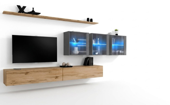 Komplett 7tlg Wohnwand 340cm TV-Ständer Sideboard Wandschrank Luxus Einrichtung