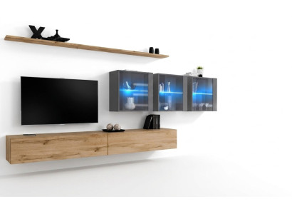 Komplett 7tlg Wohnwand 340cm TV-Ständer Sideboard Wandschrank Luxus Einrichtung