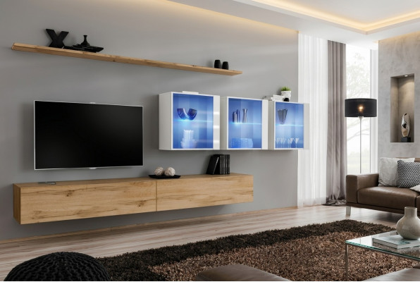 Wohnzimmermöbel Stil Modern Design TV-Ständer Wand Regale Komplett Wandschrank