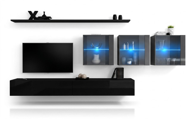 Wohnwand Set 7tlg Modern Wohnzimmermöbel TV-Ständer Design Wand Regale Komplett