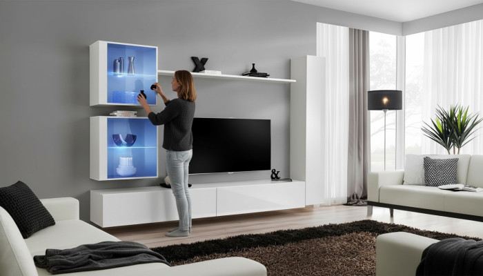 Weiß Wohnwand Luxus Wandschrank Komplett Sideboard TV-Ständer Modern Design