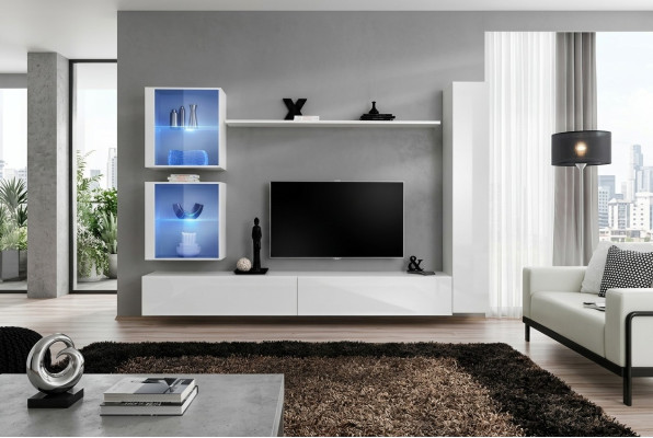Weiß Wohnwand Luxus Wandschrank Komplett Sideboard TV-Ständer Modern Design