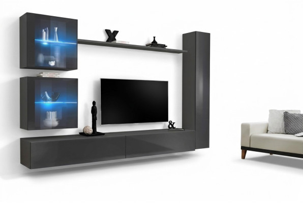 Luxus Komplett Wohnwand Grau Möbel Designer Set Einrichtung Sideboard Modern