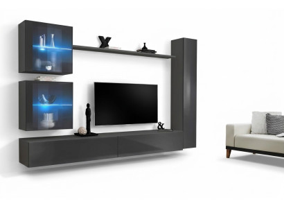 Luxus Komplett Wohnwand Grau Möbel Designer Set Einrichtung Sideboard Modern