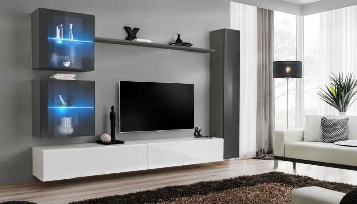 Designer Wohnwand Modern TV-Ständer Wohnmöbel Grau Einrichtung Sideboard