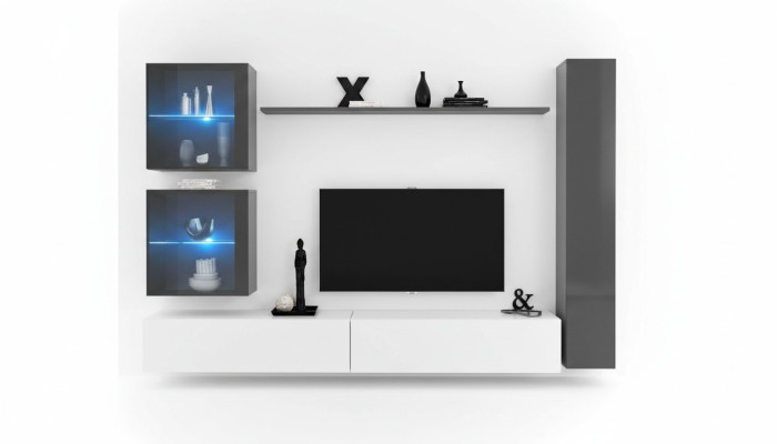 Designer Wohnwand Modern TV-Ständer Wohnmöbel Grau Einrichtung Sideboard