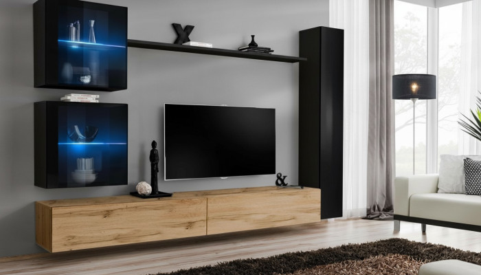 Luxus Schwarz 3x Wand Schrank Wohnwand TV Ständer Modern Design Set 6tlg Neu