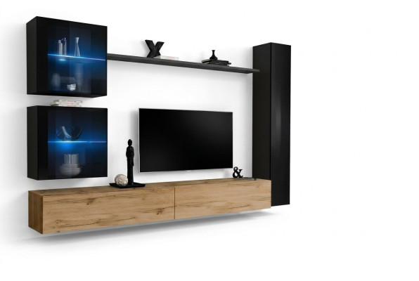 Luxus Schwarz 3x Wand Schrank Wohnwand TV Ständer Modern Design Set 6tlg Neu