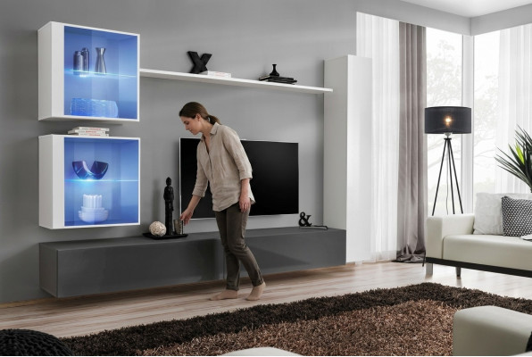 Weiß Wohnwand Wohnzimmer Set TV-Ständer Designer Möbel Wand Schrank Sideboard