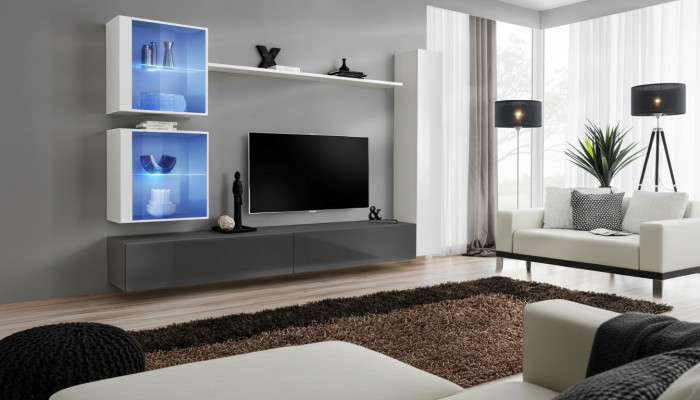 Weiß Wohnwand Wohnzimmer Set TV-Ständer Designer Möbel Wand Schrank Sideboard