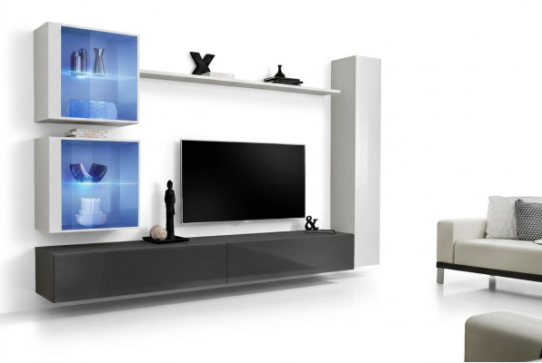 Weiß Wohnwand Wohnzimmer Set TV-Ständer Designer Möbel Wand Schrank Sideboard