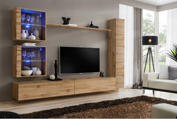 Braun Wohnwand Hänge Schrank Designer TV-Ständer Einrichtung Regal Modern