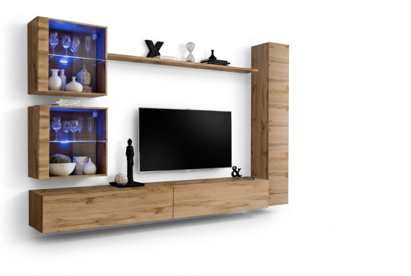 Braun Wohnwand Hänge Schrank Designer TV-Ständer Einrichtung Regal Modern