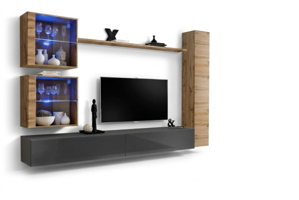 Braun Luxus Wohnzimmer Wohnwand Möbel 3x Wandschrank TV-Ständer Einrichtung