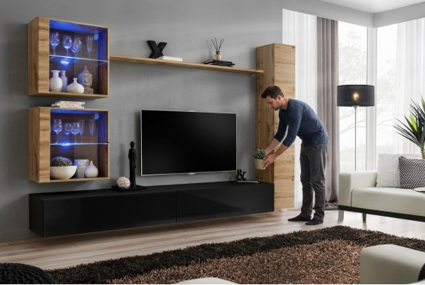 Designer Wohnzimmer Möbel Wand Schrank Wohnwand Regal TV-Ständer Set 6tlg.