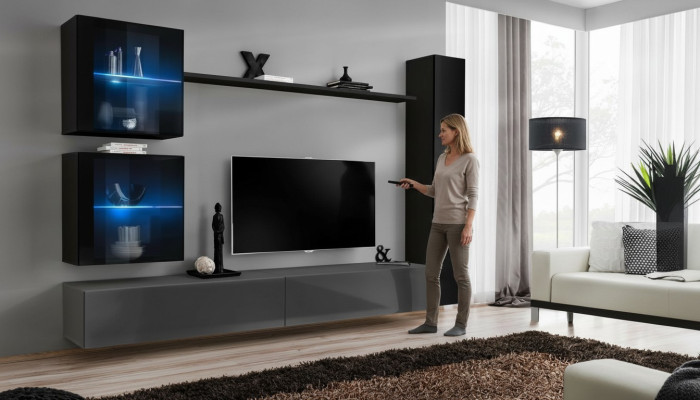 Luxus Set Designer Wohnwand Schwarz Einrichtung 3x Wandschrank TV-Ständer