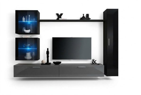 Luxus Set Designer Wohnwand Schwarz Einrichtung 3x Wandschrank TV-Ständer